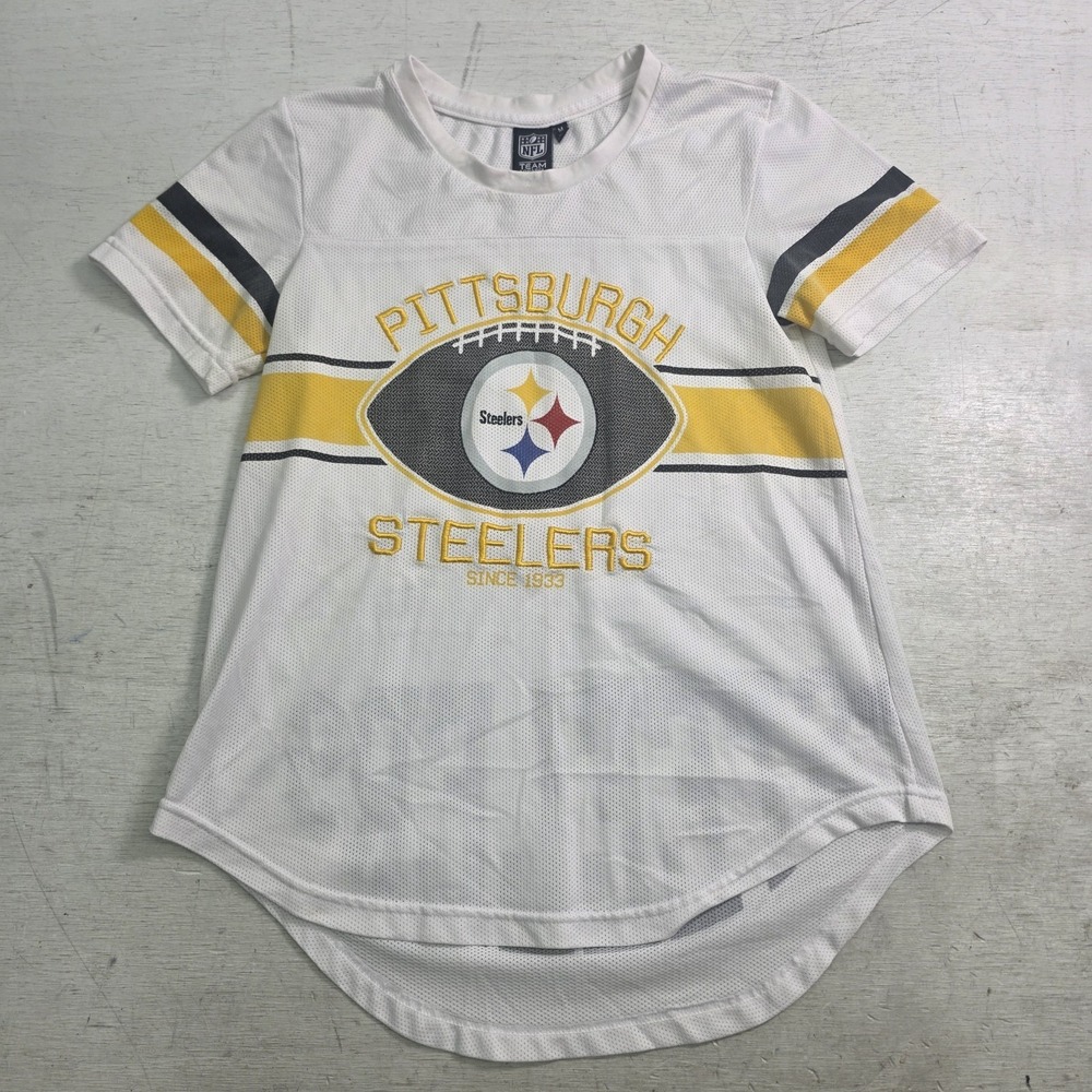 Pittsburgh Steelers Women's Mesh Jersey Shirt Medium White NFL Team Apparel EUC